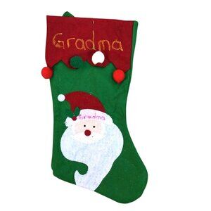 RED/GREEN SANTA CHRISTMAS STOCKING "GRADMA" EMBELLISHED ON TOP SIZE-16"